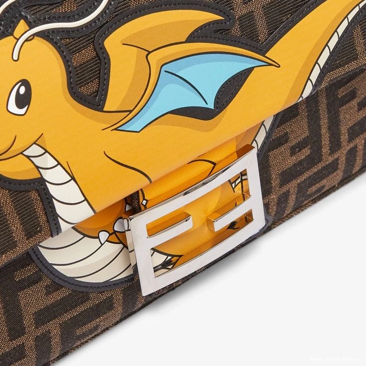 Cheap HOT Yellow Dragon Fendi Brown FF Fabric Baguette Bag Medium In Motif Pokmon 0812